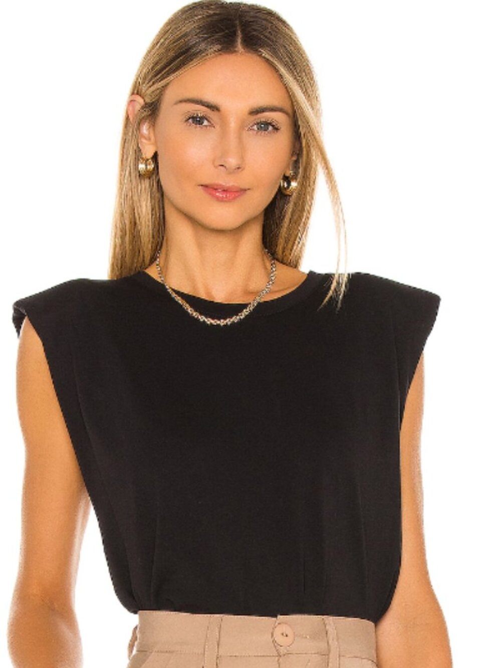 Sanctuary Shoulder Pad Tee Black Cotton sz S Sleeveless Top Minimalist Classic